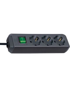 Brennenstuhl Eco-Line stekkerdoos met schakelaar 3-voudig zwart 3m H05VV-F 3G1,5