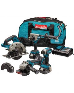 Makita DLX4156TX1 18 V Combiset voor allround tot zwaar boor-, (slag)schroef-, slijp- en cirkelzaagwerk