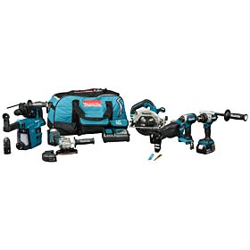 Makita DLX7031TX1 LXT 18 V Combiset voor (slag)schroeven, (klop)boren, slijpen en zagen en met multitool
