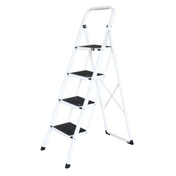 Budgetline Huishoudtrap inklapbaar wit 4 treden