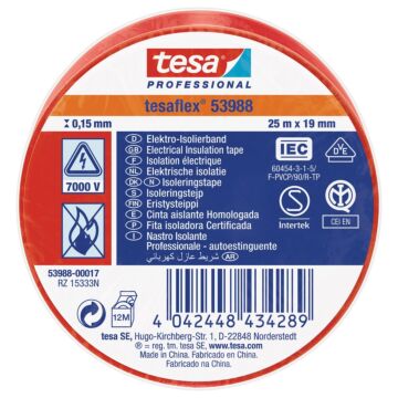 tesa® SPVC ELECTRICAL TAPE RED 25M X 19MM